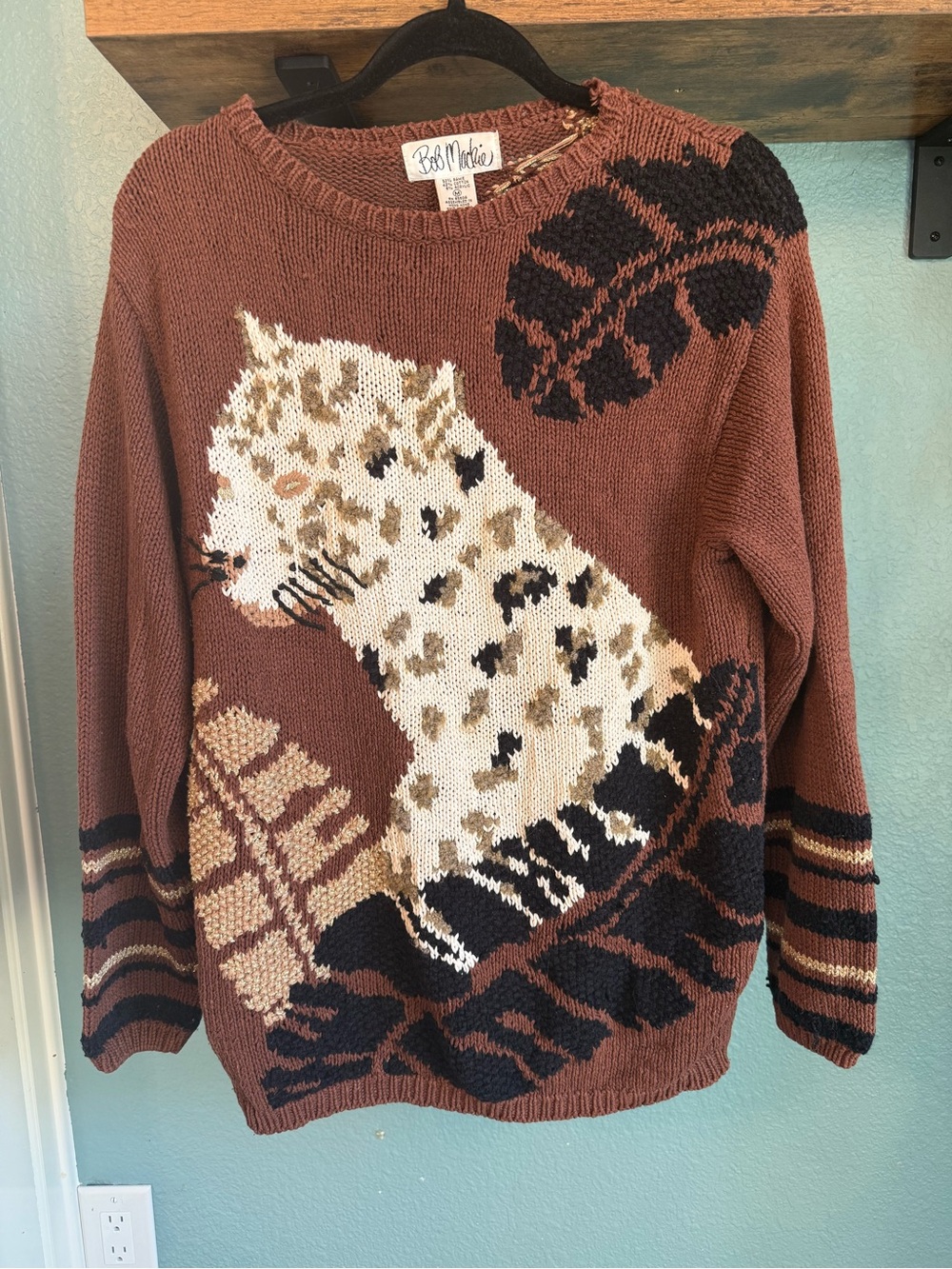 Vintage Bob Mackie Wearable Art Leopard Cat Sweater Medium Eclectic Animal - Picture 2 of 8